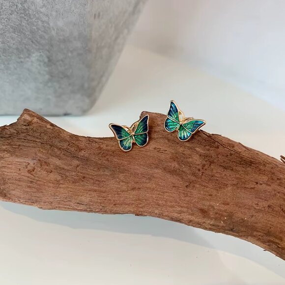 Deep Teal Blue Morpho Butterfly Earrings 🦋 - Picture 12 of 13
